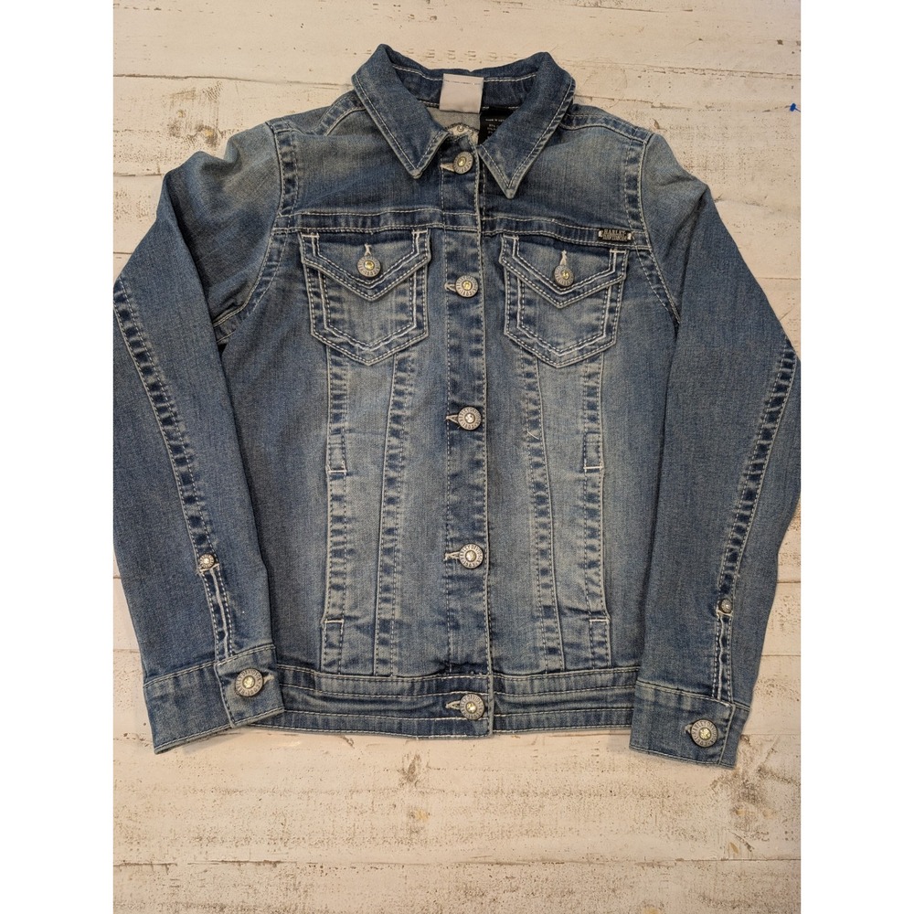 Harley Davidson Women's Blue Jean Jacket Studded Logo Button Front Pockets XS